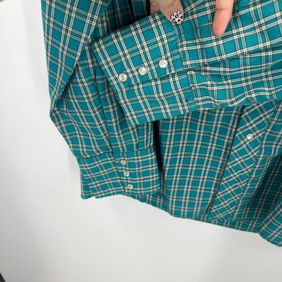 Vintage Wrangler Plaid Pearl Snap Long Sleeve Casual Button Down Men's 2XL - Picture 8 of 9
